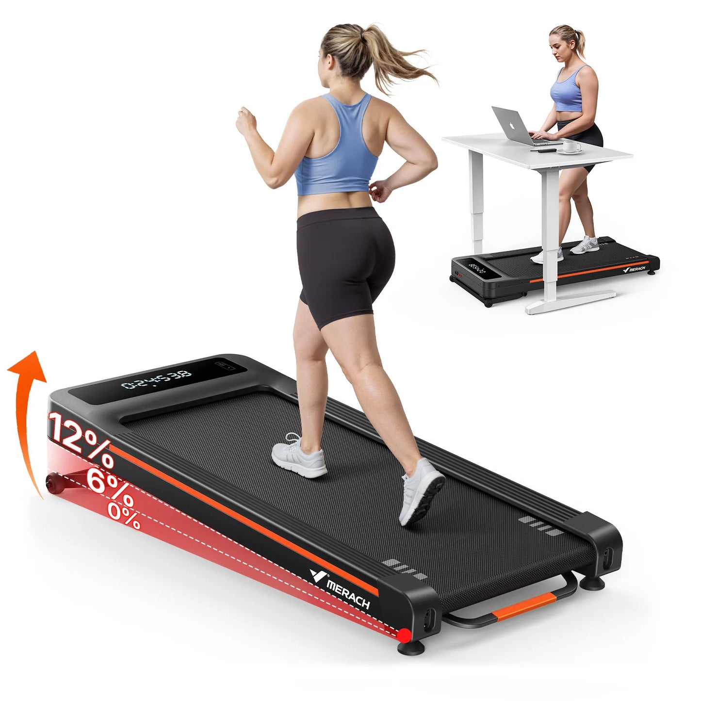 Merach Adjustable Slope Walking Pad Treadmill