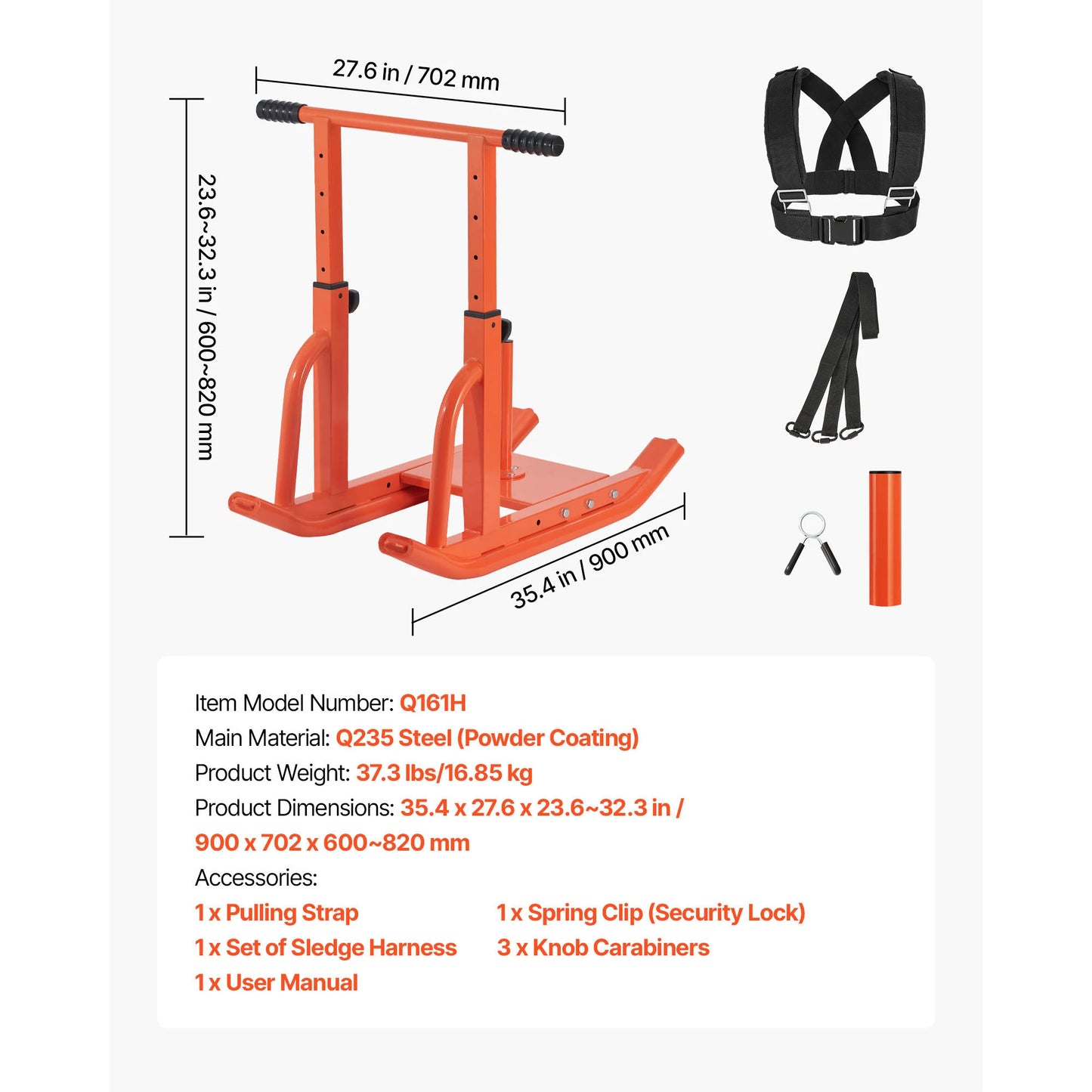 SucceBuy Steel Weight Sled Adjustable Height Fitness