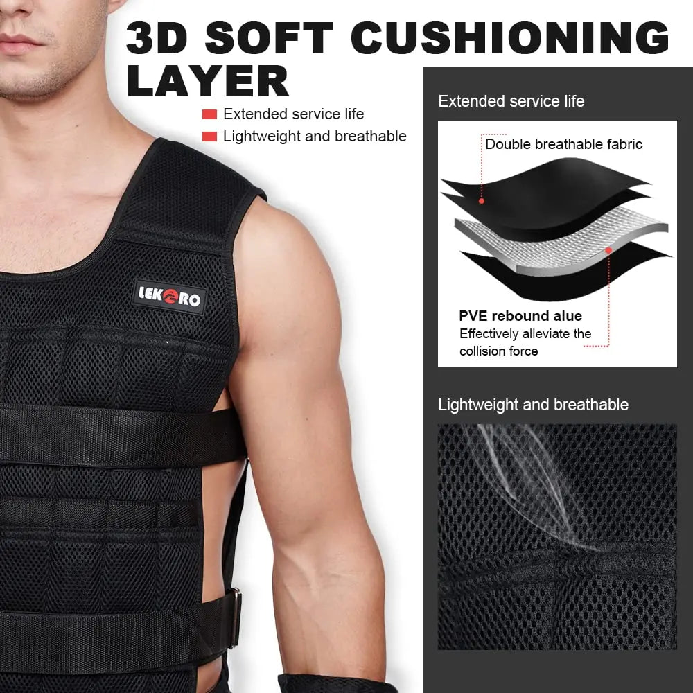 Lekaro Men Adjustable 20kg Weight Vest For Fitness Training