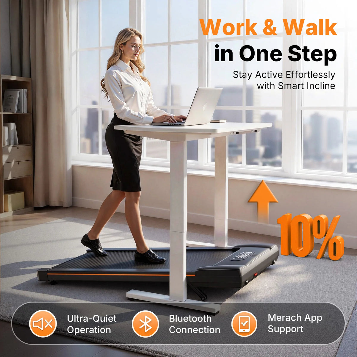 Merach Adjustable Slope Walking Pad Treadmill