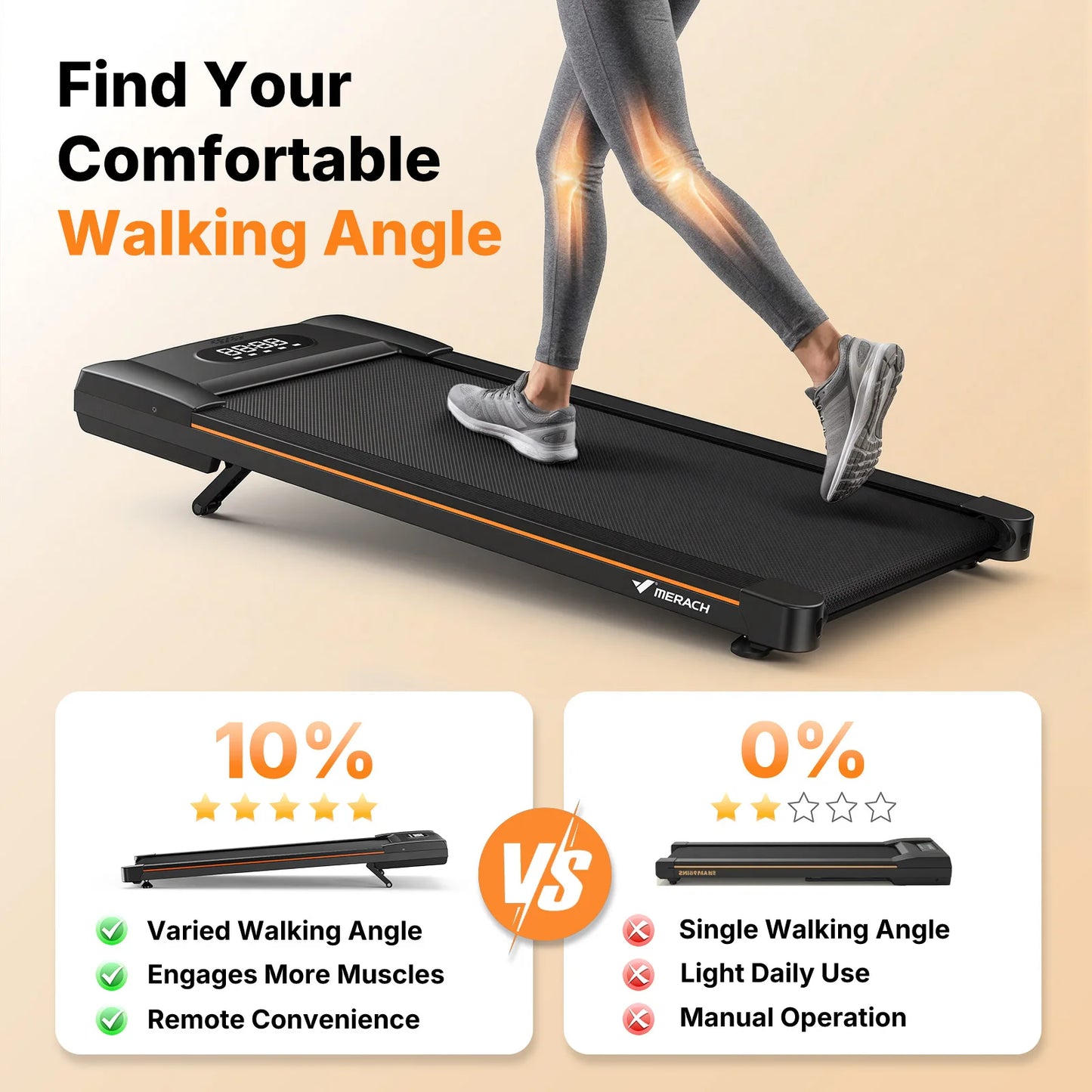 Merach Adjustable Slope Walking Pad Treadmill