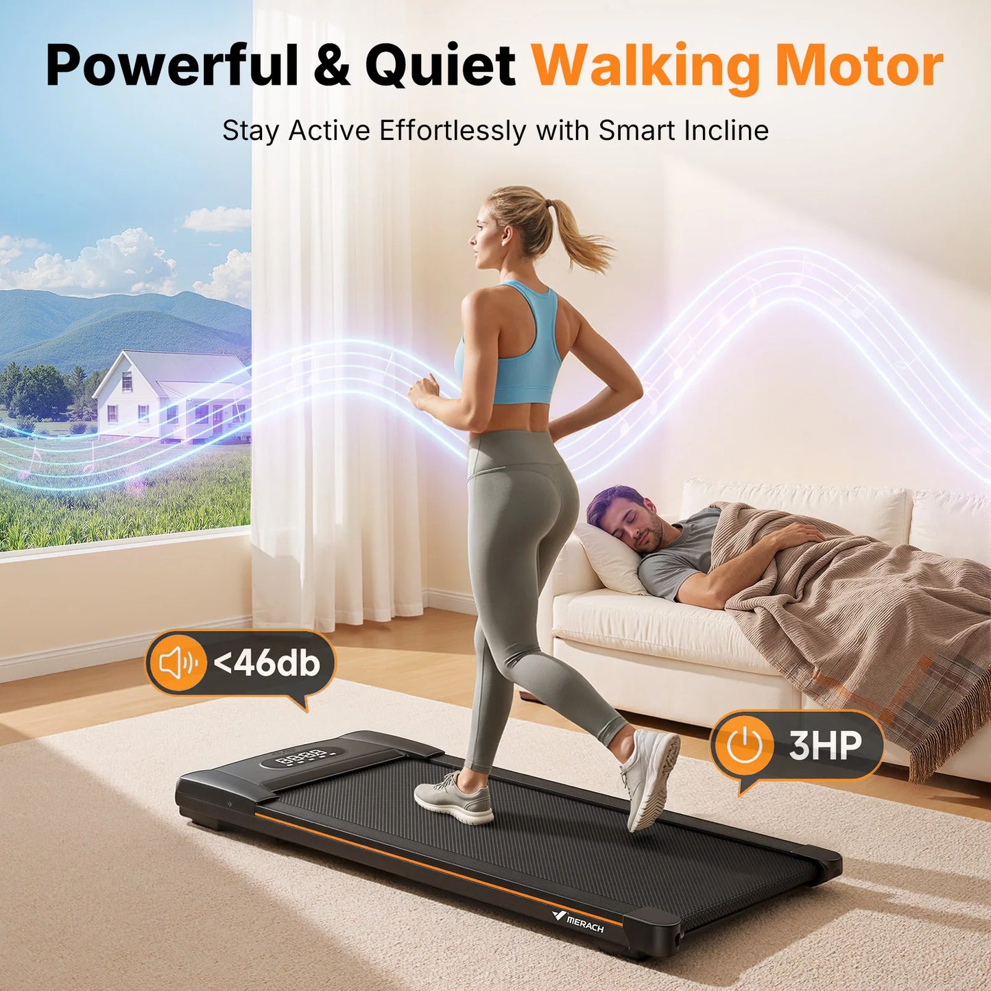 Merach Adjustable Slope Walking Pad Treadmill