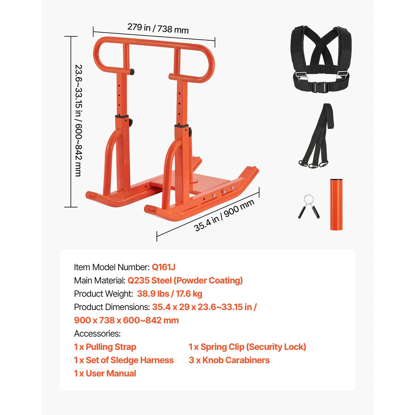 SucceBuy Steel Weight Sled Adjustable Height Fitness