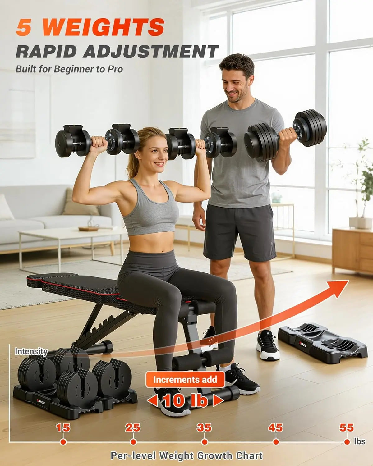 Adjustable Dumbbells Set 2 Quick Lock 55 Lbs Home Training