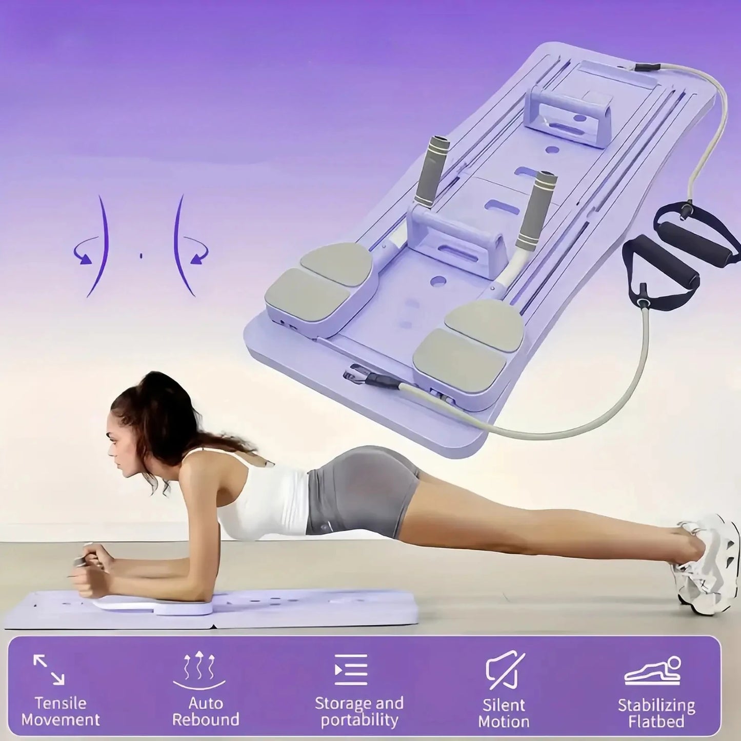 Foldable Pilates Reformer Board With Counter And Bands