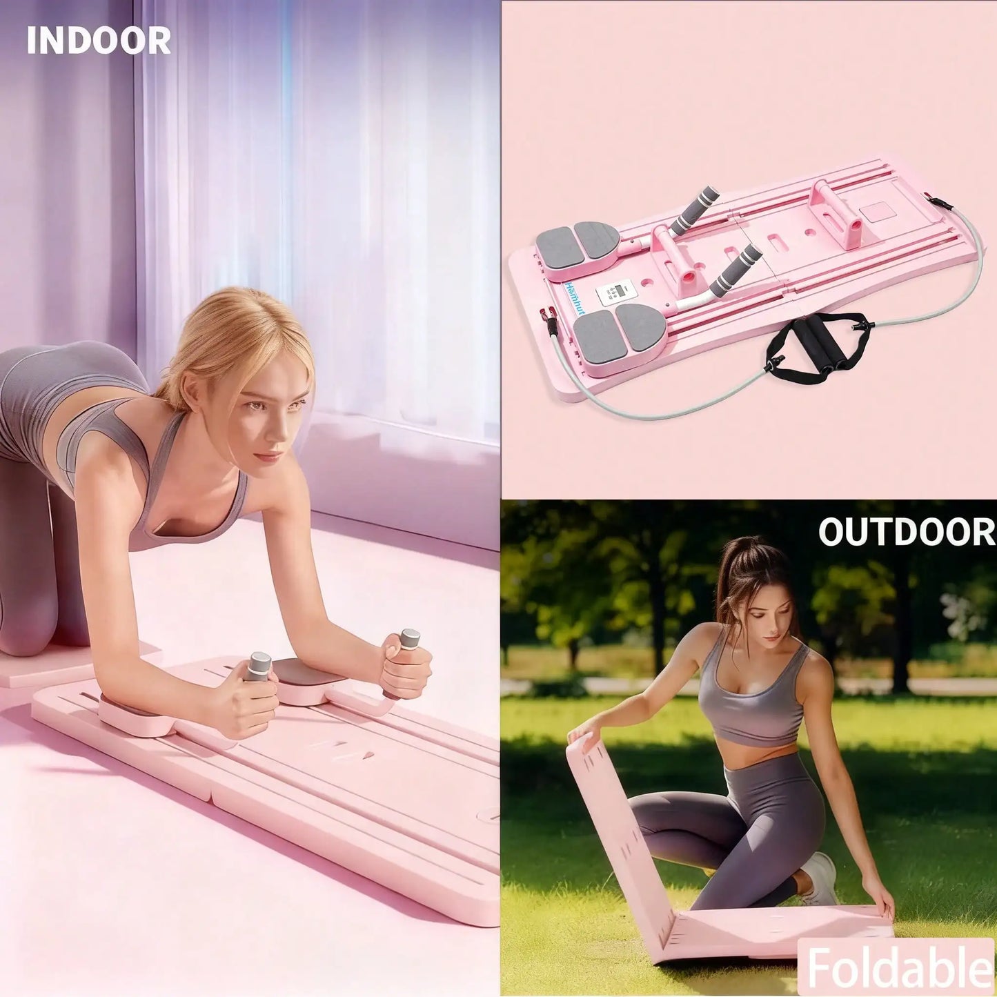 Foldable Pilates Reformer Board With Counter And Bands
