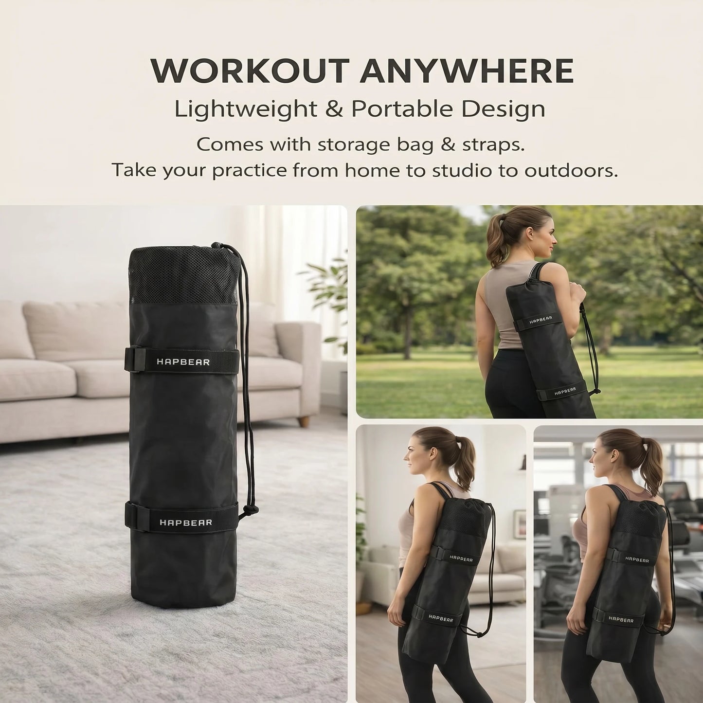 Hapbear Yoga Mat Non Slip TPE Eco Friendly Portable