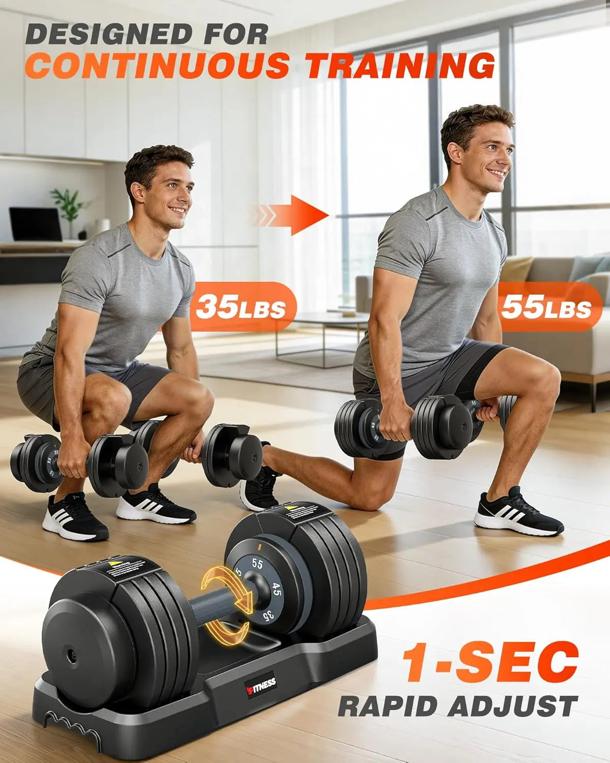Adjustable Dumbbells Set 2 Quick Lock 55 Lbs Home Training