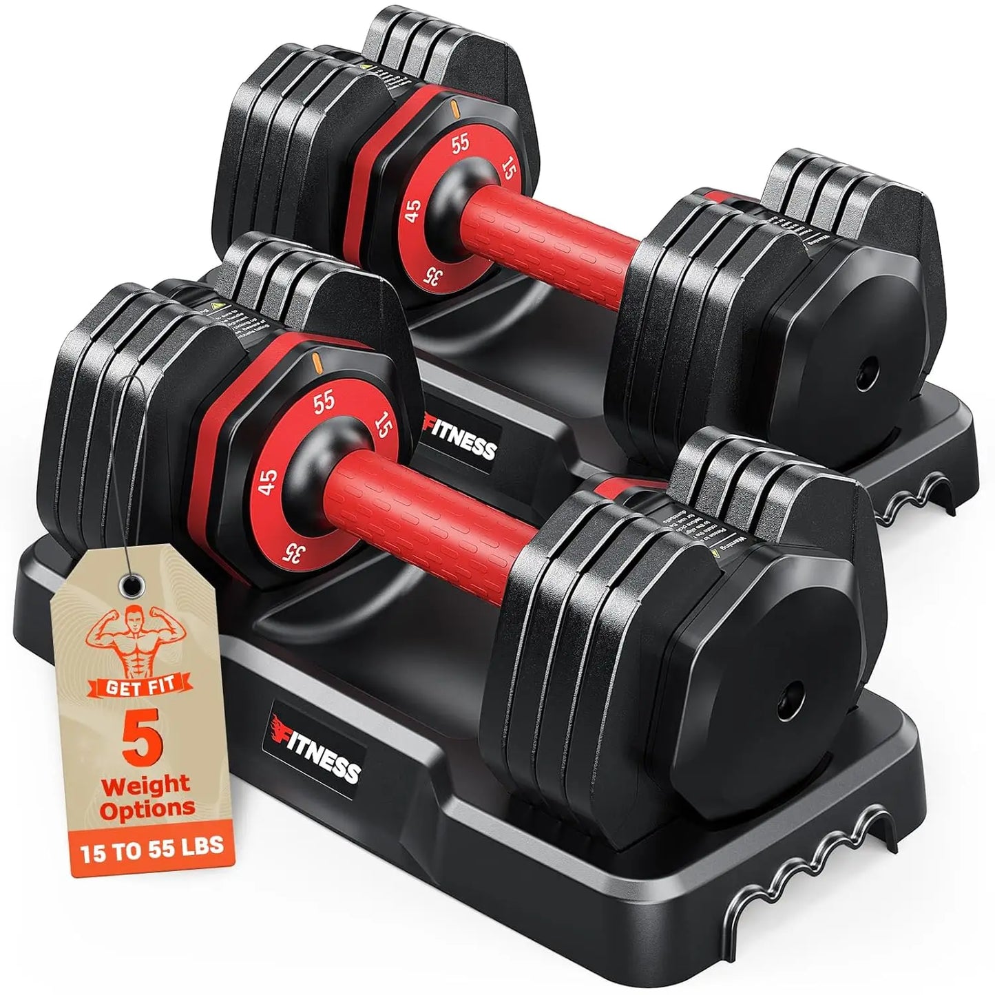 Adjustable Dumbbells Set 2 Quick Lock 55 Lbs Home Training