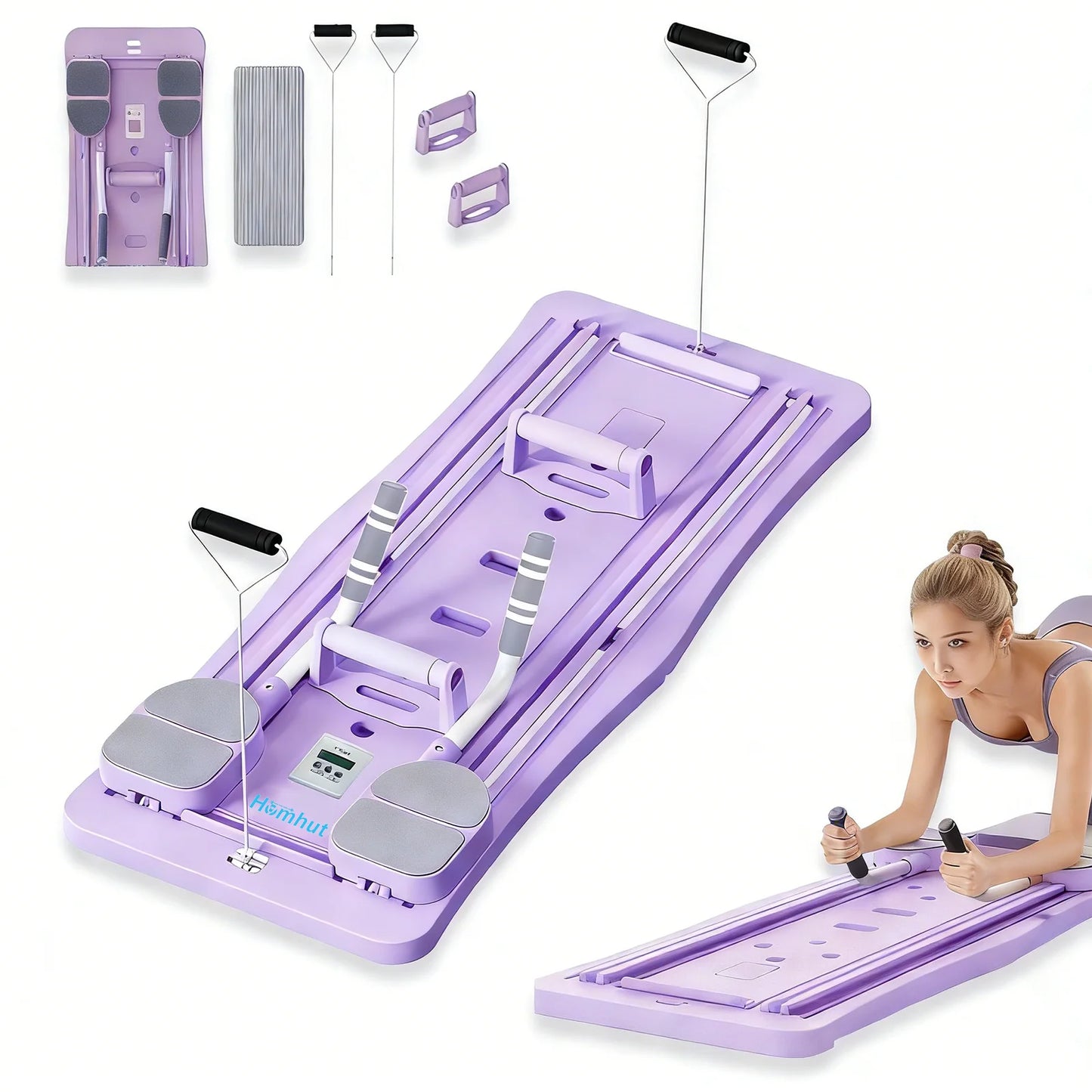 Foldable Pilates Reformer Board With Counter And Bands