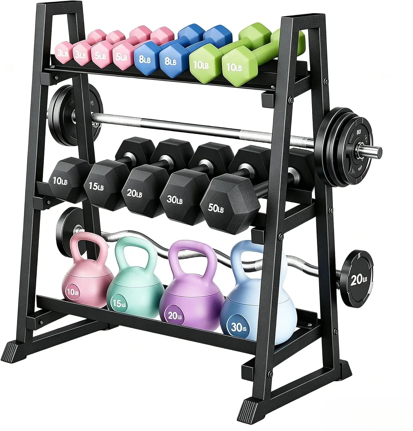 HiMISS 3-Tier Dumbbell Rack Weight Stand Trapezoidal Frame