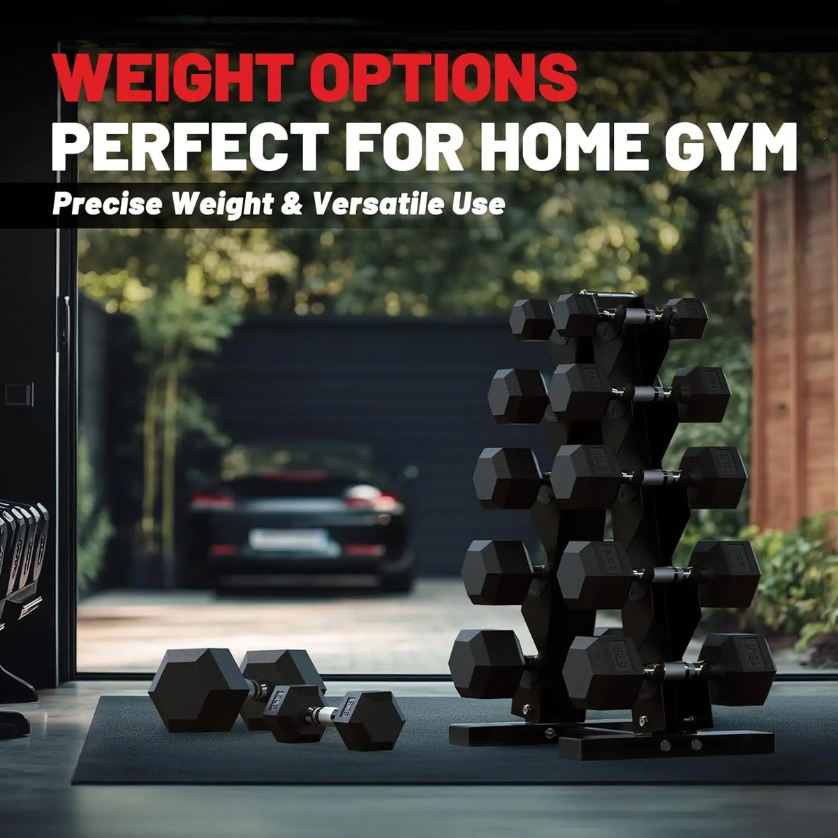 Rubber Coated Dumbbell Set With Exercise Rack For Home