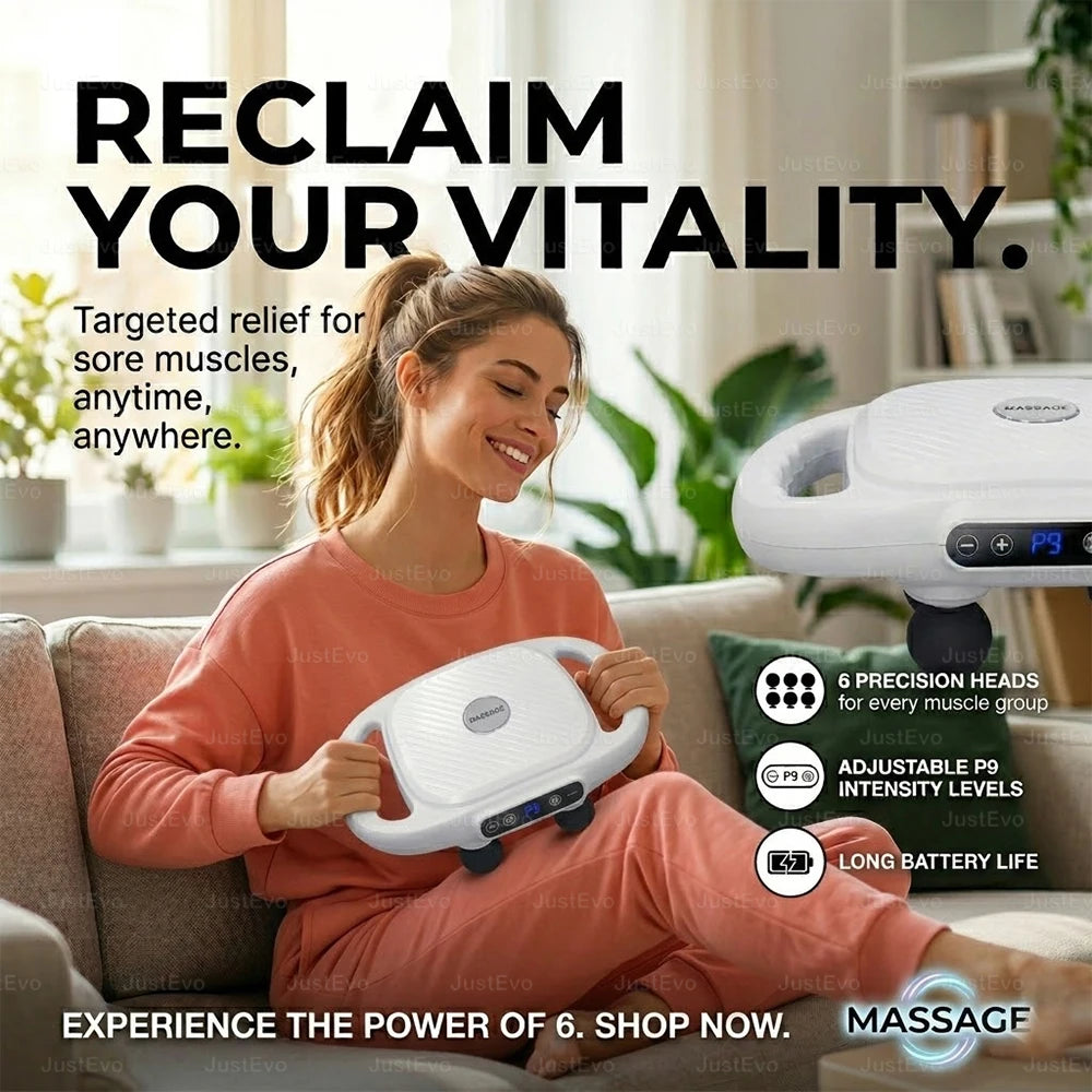 JUSTEVO 6-Head Deep Massage Gun with USB Type-C Rechargeable