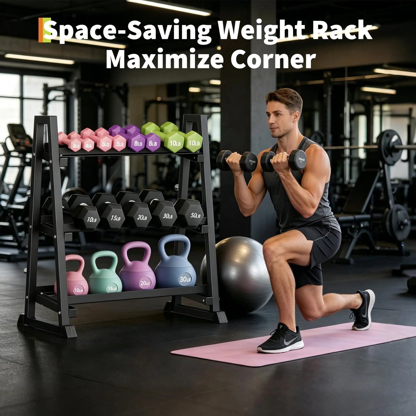 HiMISS 3-Tier Dumbbell Rack Weight Stand Trapezoidal Frame