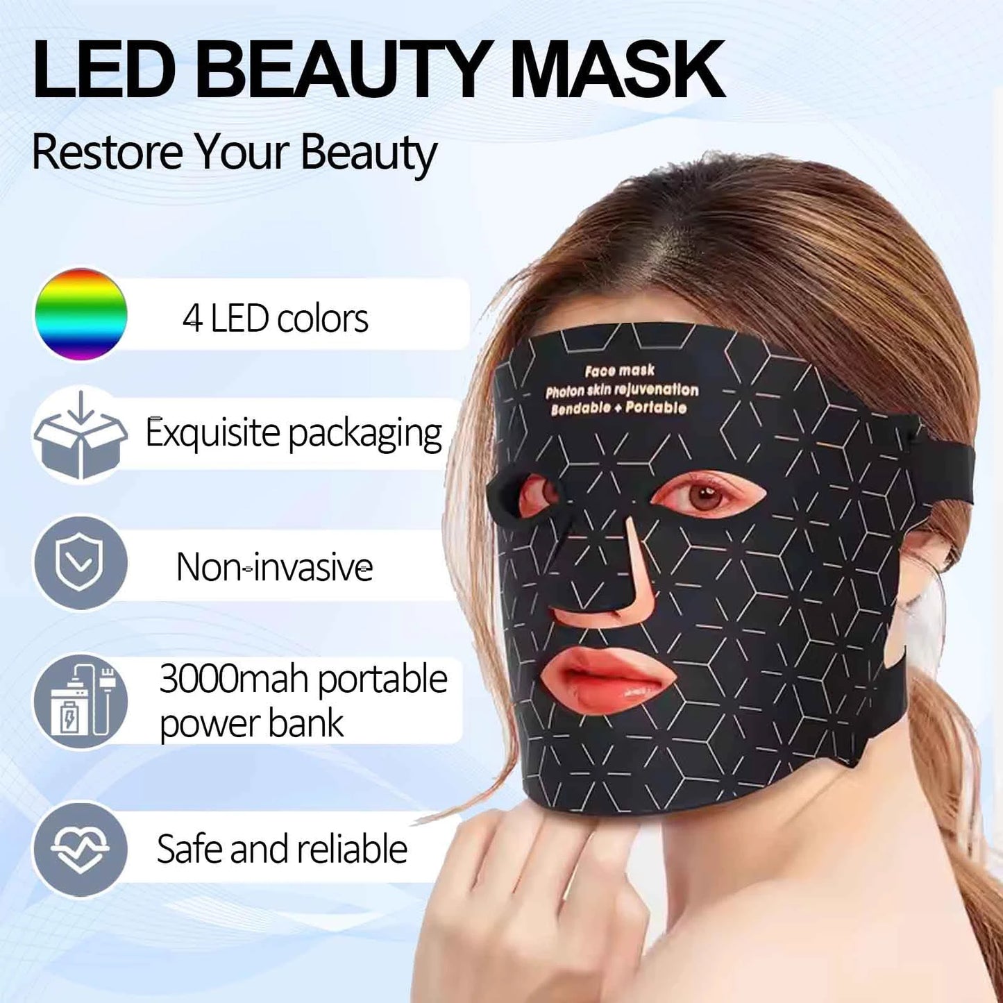 UBilli 4 Modes Portable LED Face Mask Light Therapy