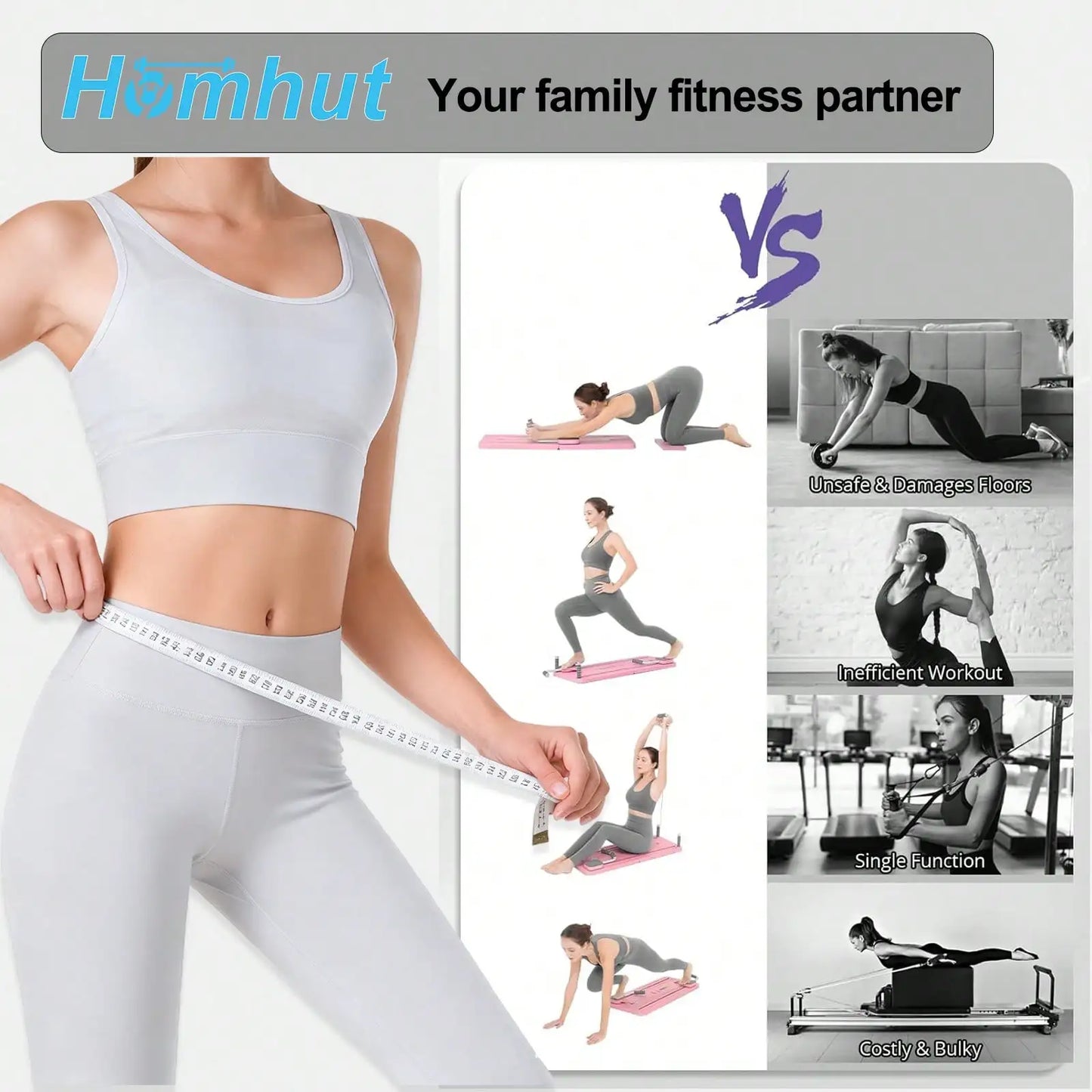 Foldable Pilates Reformer Board With Counter And Bands