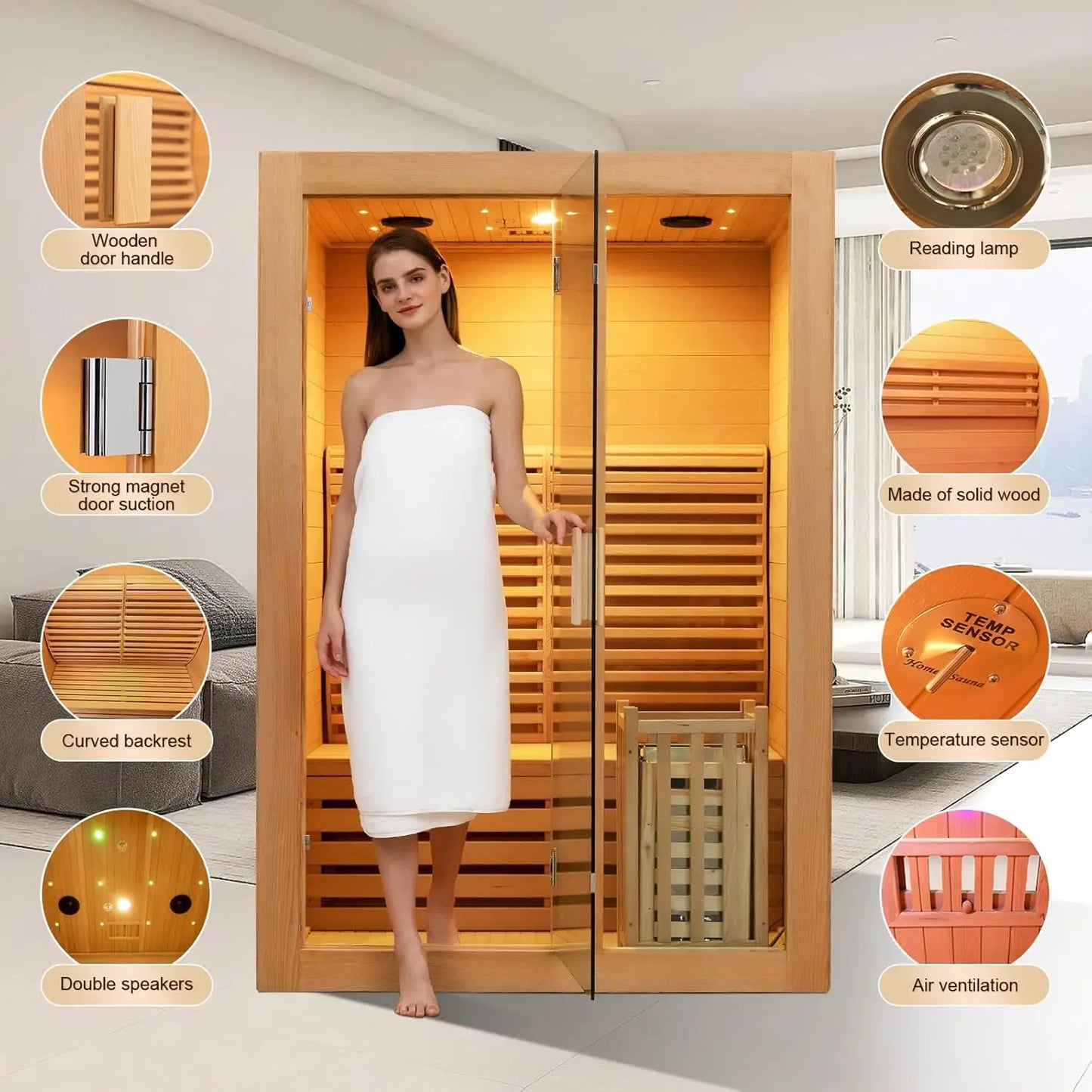 SMARTMAK 2 Person Hemlock Steam Sauna Harvia 3.5kW