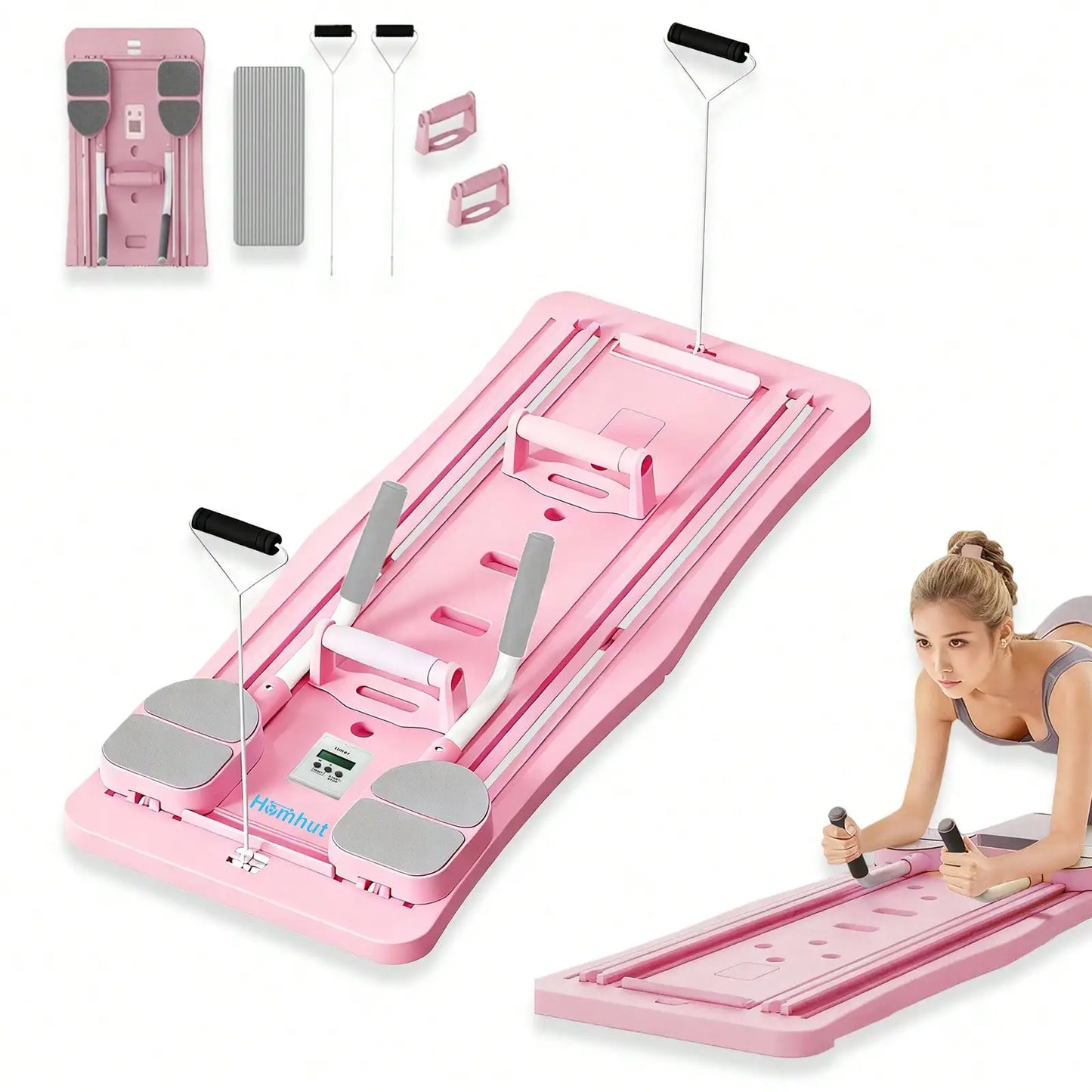 Foldable Pilates Reformer Board With Counter And Bands
