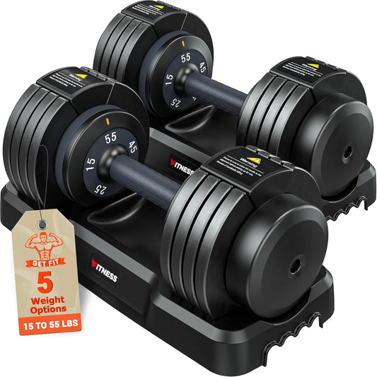Adjustable Dumbbells Set 2 Quick Lock 55 Lbs Home Training