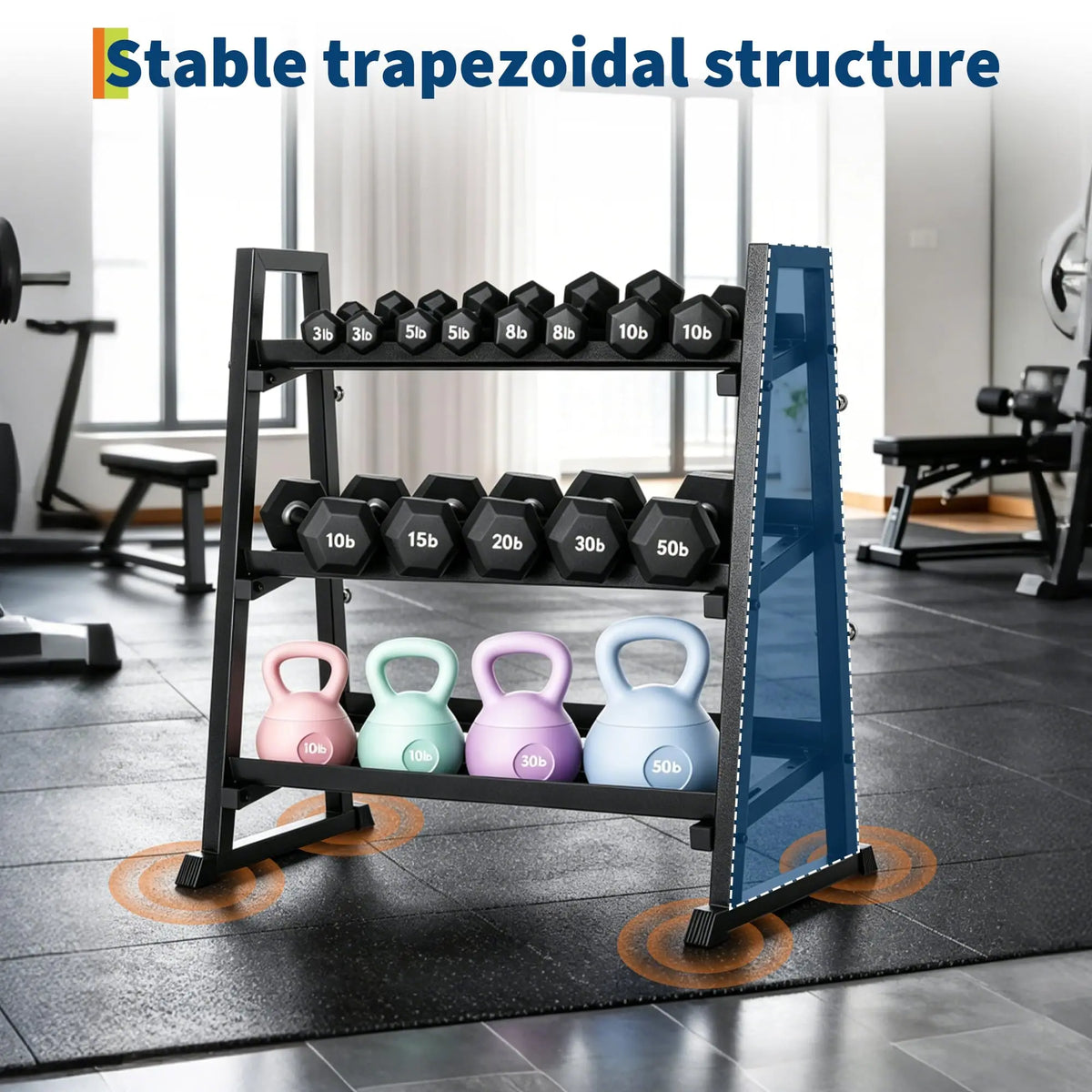 HiMISS 3-Tier Dumbbell Rack Weight Stand Trapezoidal Frame