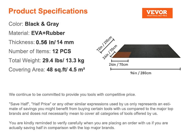 SucceBuy Interlocking Rubber EVA Foam Gym Floor Mats