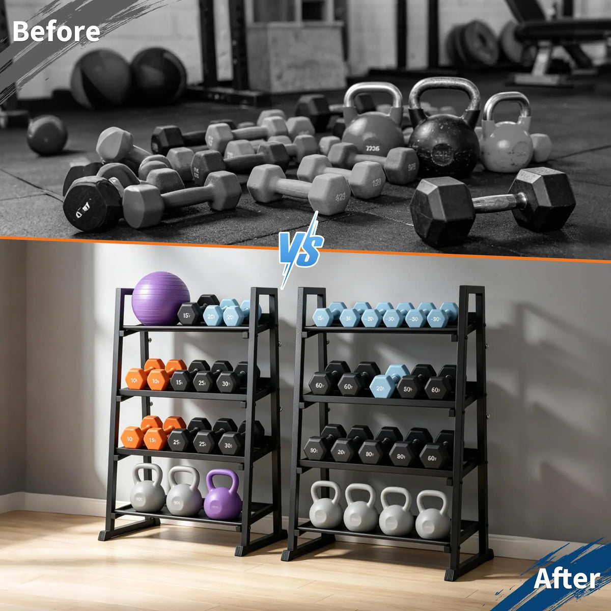 HiMISS 3-Tier Dumbbell Rack Weight Stand Trapezoidal Frame
